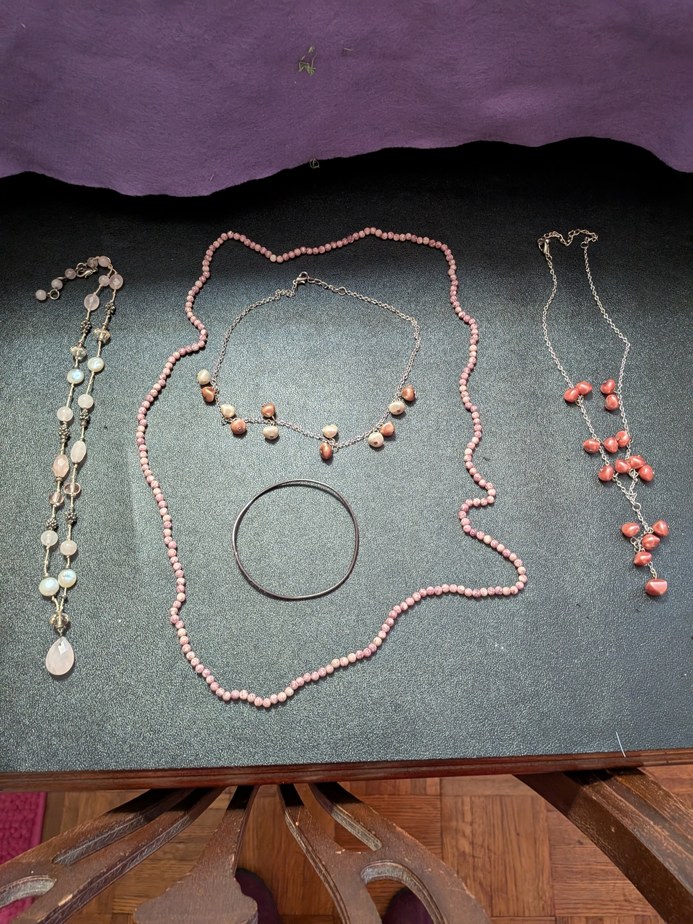 Pink Beaded Necklace and Charm Bracelet Set - Women's Jewelry